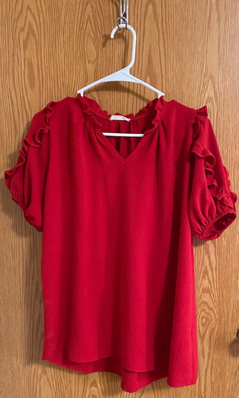Les Amis Red Ruffle Sleeve Blouse Size L T1550